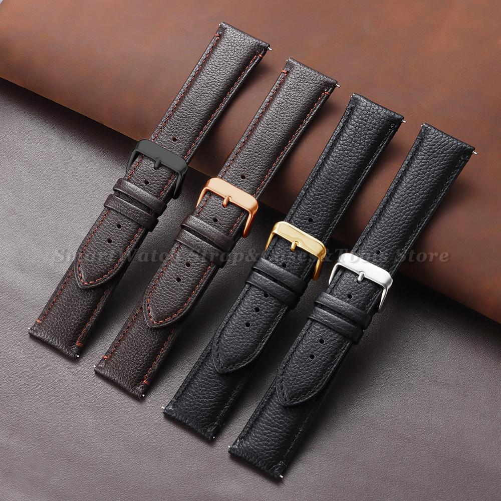 Pebble Grain Genuine Calfskin Watch Bands 20mm 22mm Universal Watchband Litchi Pattern Soft Business Watch Strap for Men Women