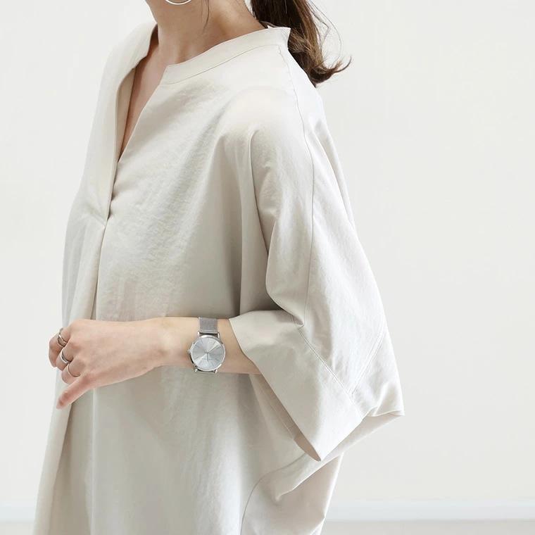 Japanese summer new spring and autumn V-neck pullover loose and thin solid color shirt top women's shirt