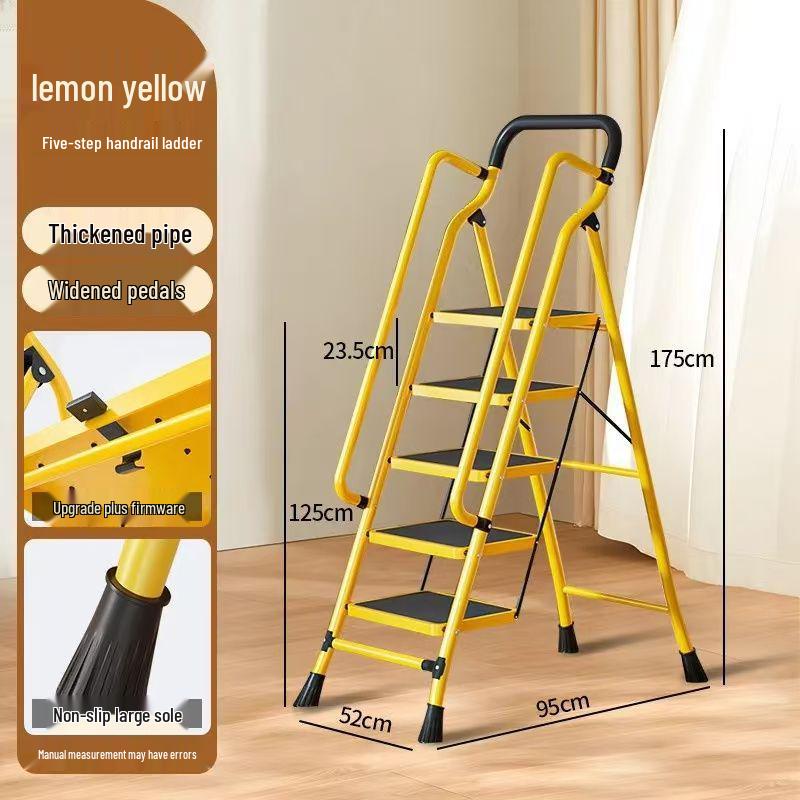 Extra Wide Folding Ladder with Handrails - Portable Indoor Step Ladder for Elderly