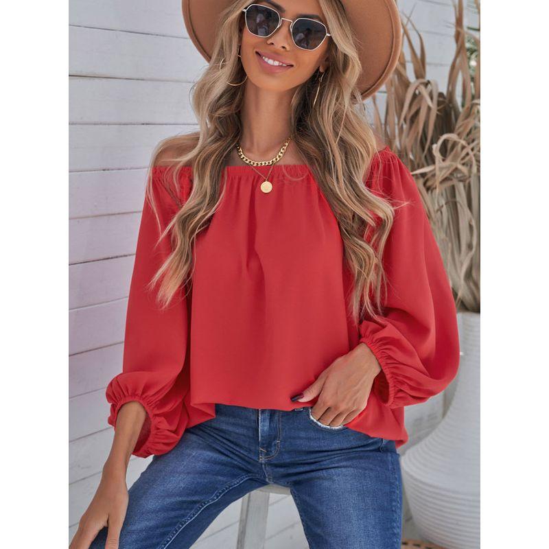 Off-the-Shoulder Fashion Tube Top off-Neck Pullover Long Sleeves Shirt