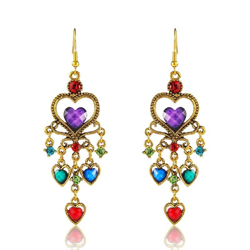 Bohemian Drop Dangle Heart Earrings For Women Vintage Rhinestone Acrylic Gold Color Ethnic Boho Jewelry Earings Pendientes Mujer