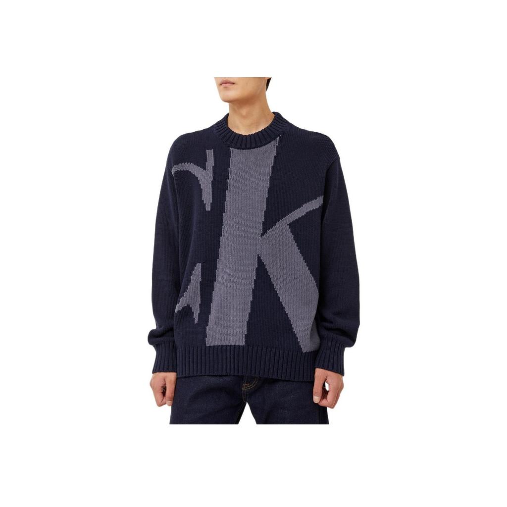 Calvin Klein FW22 Embroidered Logo Crewneck Sweater Men Sweater Navy 40JM331-CEF