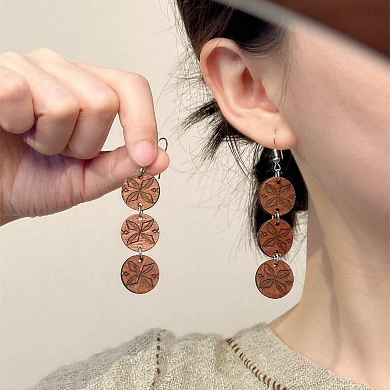 Niche Design Wooden Earrings Handmade Retro Literary Earrings Women's Simple Ear Jewelry
