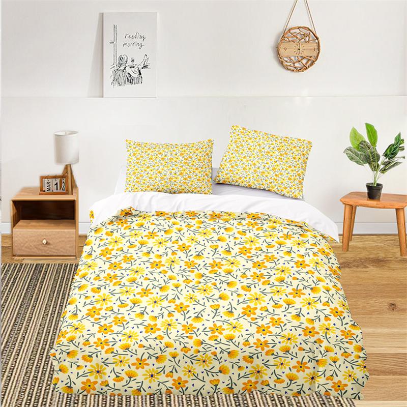Fresh Botanical Floral Bedding Set Queen Size For Kids Adults Farmhouse Style Leaves Flower Branch Duvet Cover Pillowcases Decor