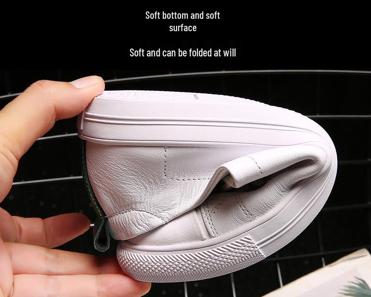 Women's White Genuine Leather Flats - 2023 Korean Style. Versatile, Trendy, Plus Size Casual Shoes for Spring/Summer.