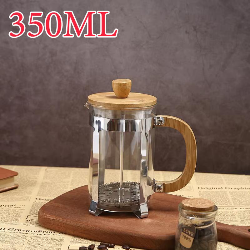 350/600ml French Press Coffee Maker,Durable Bamboo Lid Handle Coffee Pot With Filter System,Heat Resistant BPA-Free Glass Teapot