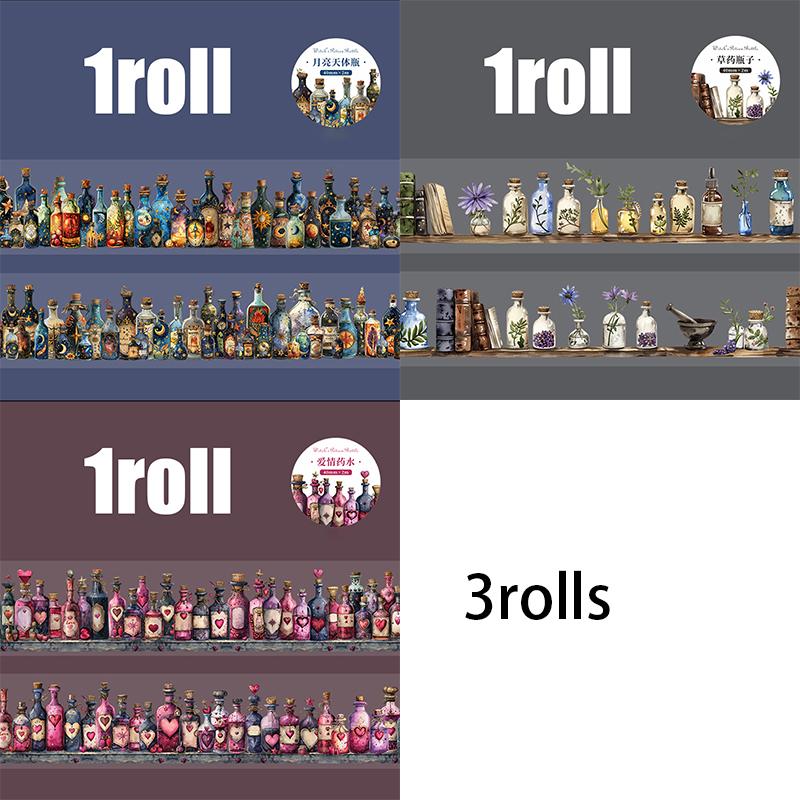 

3 рулона/3 пакета Серия Бутылка с волшебным зельем ведьмы Бутылка Акваскейп ПЭТ-лента Креативные материалы для блокнота DIY Скрапбукинг