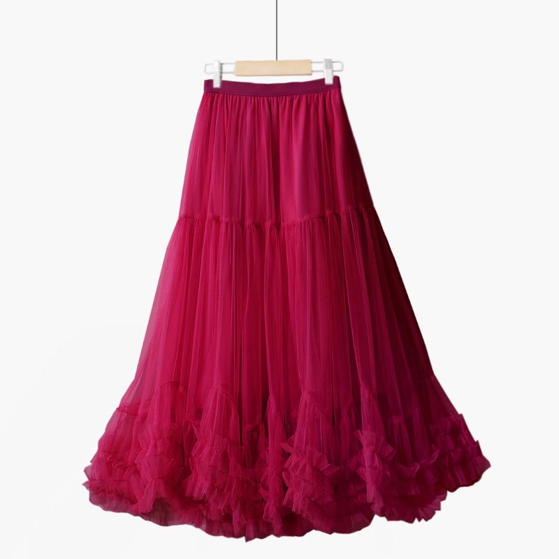 Super Fairy Multi-Layer Cake Dance Mesh Skirt - Medium-Length Puffy Swing Gauze Skirt