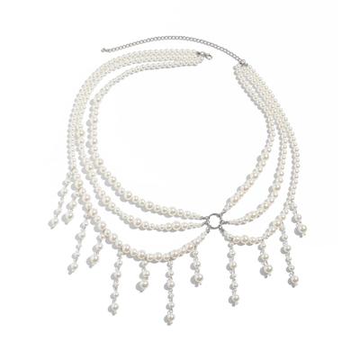 Multi Layer Pearls Fringe Waist Chain Adjustable Length Body Chain For Women Elegant Party Jewelry Accessory