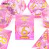 7 stk Rosa Gylne Tall Flytende Sand Skarpe Kanter Terninger Polyedriske Terninger Egnet for RPG Brettspill