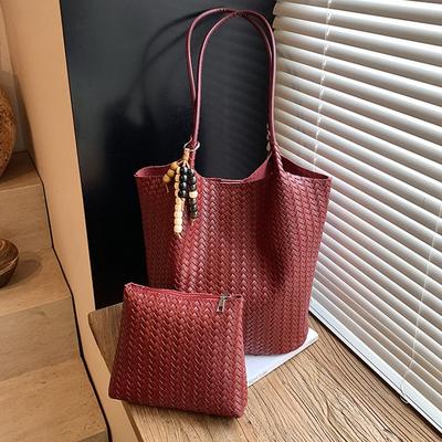 Autumn Woven Pattern Big Bag Women's Fashion Retro Underarm Tote Bag Large Capacity Commuter Shoulder Bag