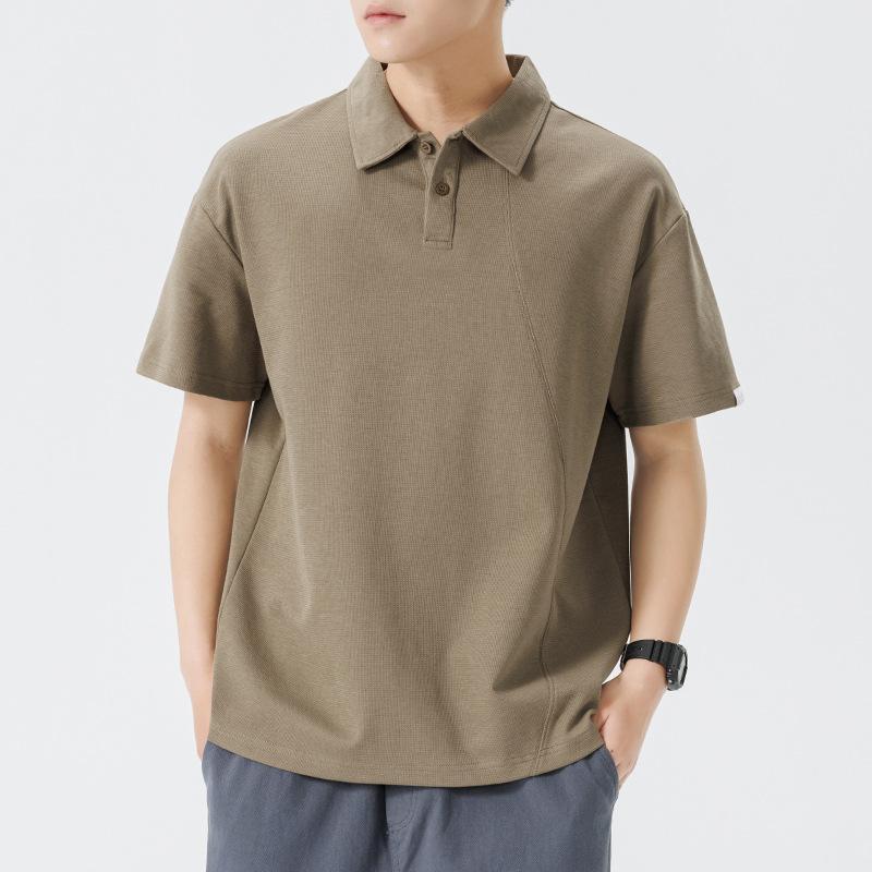 Updated Summer Lapel Polo Top Men Heavy Short-sleeved T-shirt Mens Lapel Thin Short T-thigh