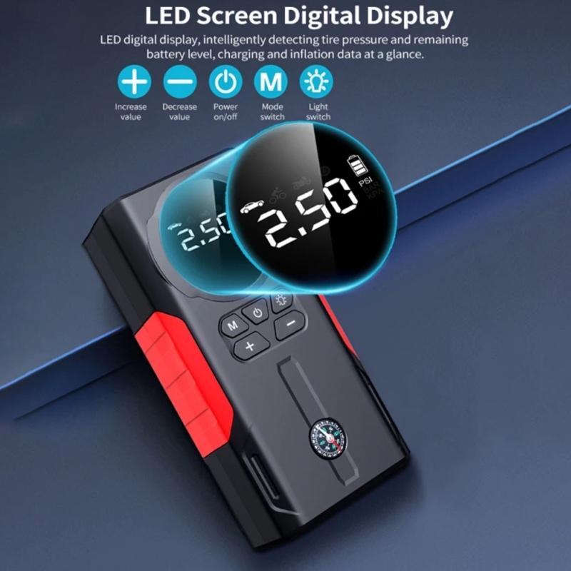 Double Purpose Car Air Compressor Jump Starter And Digital Tire Inflator With 800A Current For Automotive Emergency Use