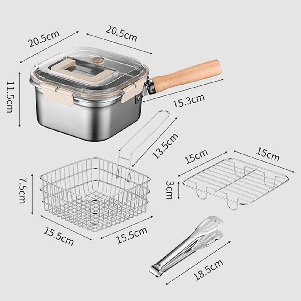 Durable Stainless Steel Frying Pan Square Shape with Basket Cooking Pot Non-Stick Camping Cookware Set Camping