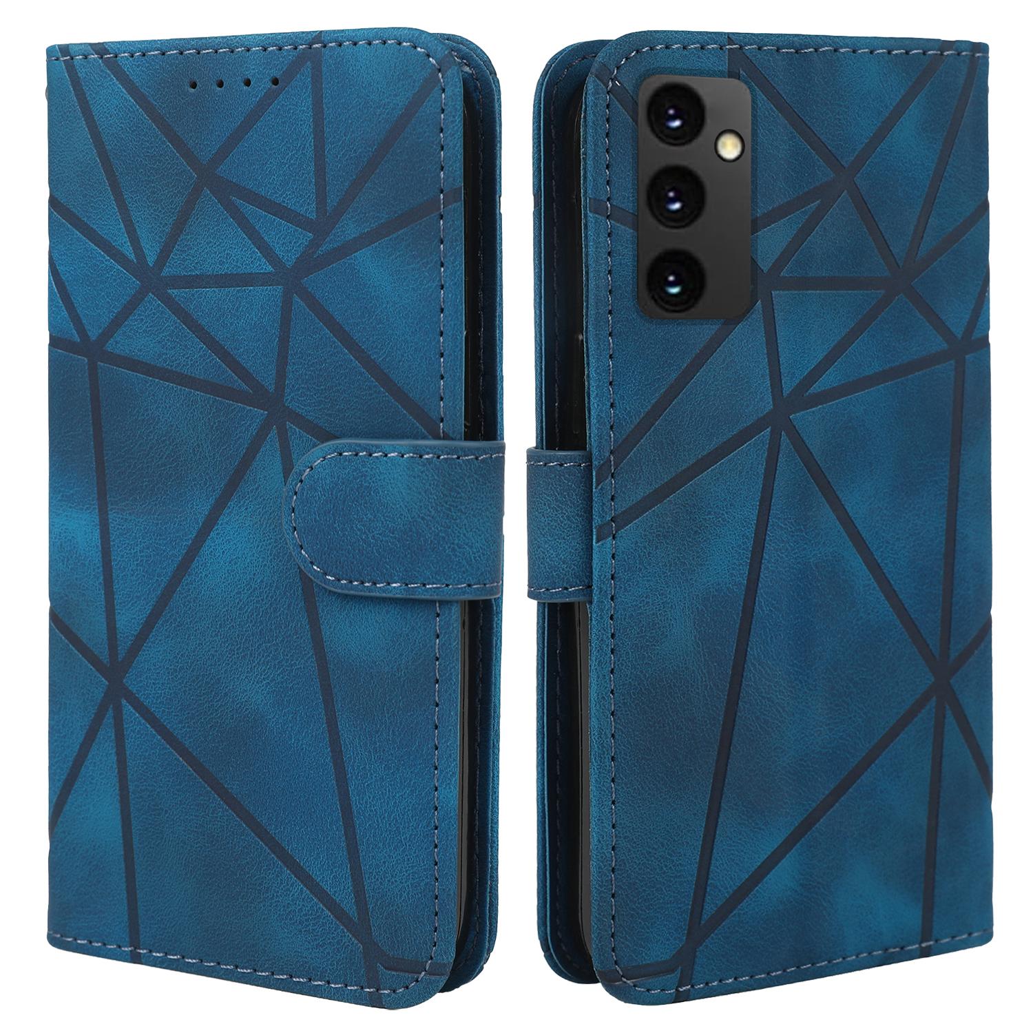 

For Samsung Galaxy A16 5G/A16 4G Stand Case Line Pattern Leather Phone Cover Blue