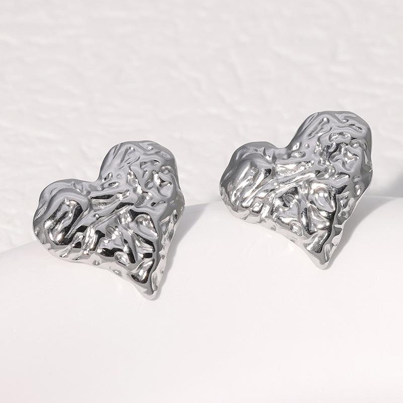 Fashion Textured Heart Earrings Irregular Crinkled Design Stud Earrings Jewelry For Women Party And Daily Outfit Matching