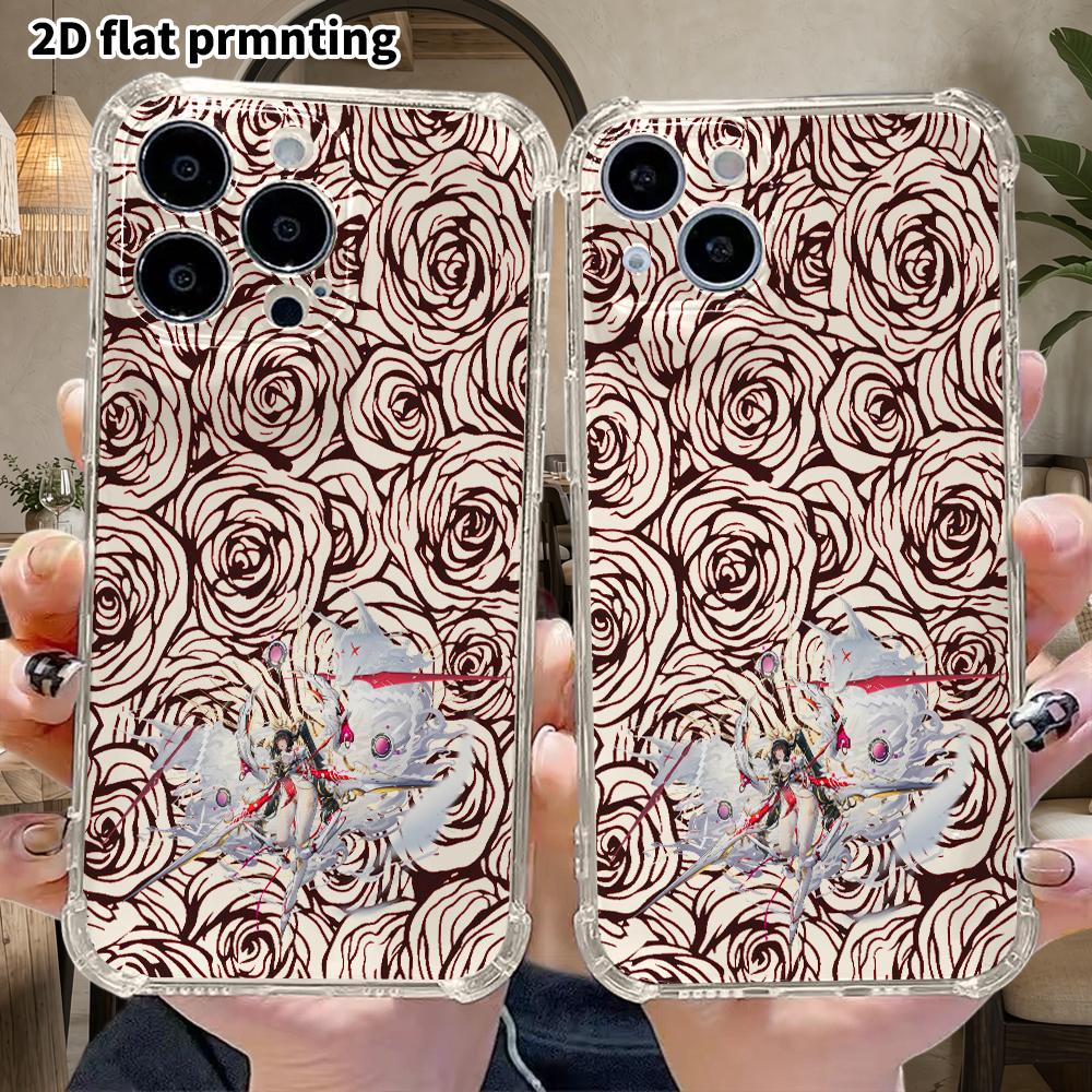 Phone Case: 2D Flat Design, Suitable for iPhone 18 17 16 15 14 13 Pro, Transparent Corner Protection Case, White-haired Fox Ears, Christmas and Hallow