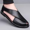 Men Flat Bottom Casual Leather Sandals Summer New British Style  Soft Bottom Anti-Slip Business Shoes Breathable Roman Sandals