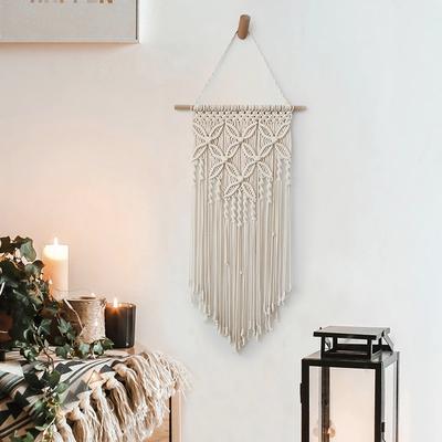 Tapisserie Murale Macramé Fait Main Ethnique Art Tissé Décoration Murale Pompon Crochet Décoration pour Maison Salon Chambre