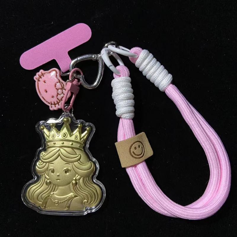 999 Pure Gold Queen Crown Keychain & Phone Lanyard - Goddess Festival Cartoon Pendant Without Gold