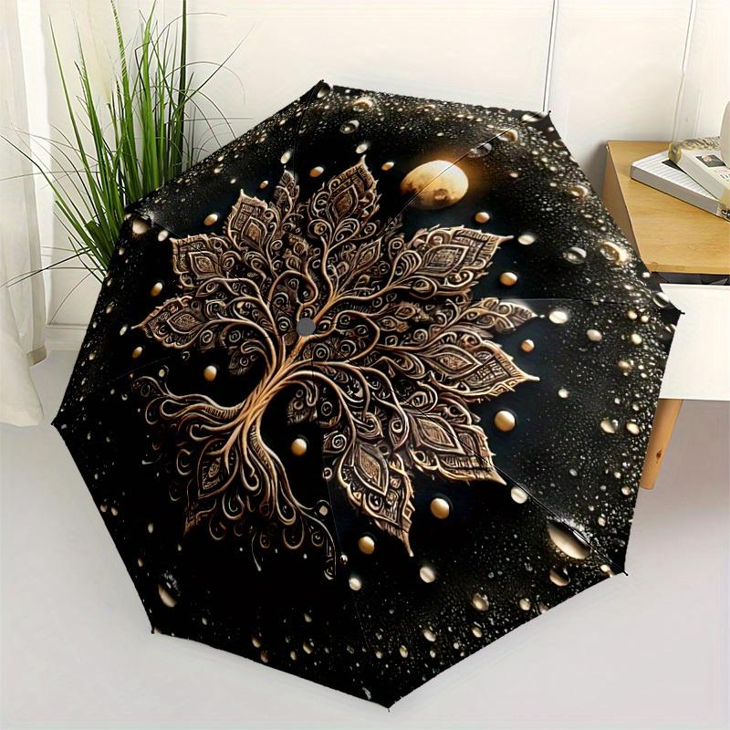 1pc Golden Mandala Automatic Open/Close Umbrella, Portable Folding Umbrella for Travel, Themed Events, It is suitable as a gift for various festivals,