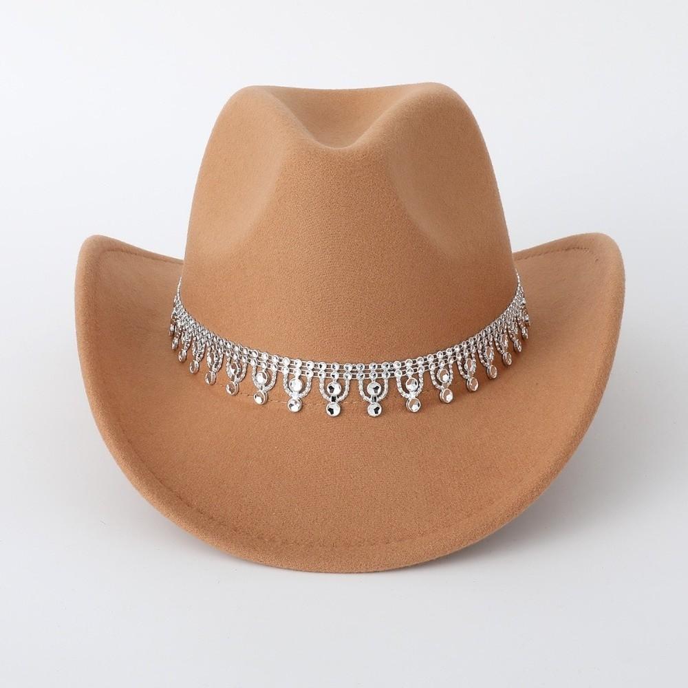 Sparkling Western Cowboy Hat Rhinestone Decoration Top Hat Elegant Felt Fedora Hat Women