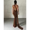 One Shoulder Rückenfrei Verstellbarer Schal Loop Gerafftes Sexy Maxikleid Damen Elegant Y2K Streetwear Festival Outfit