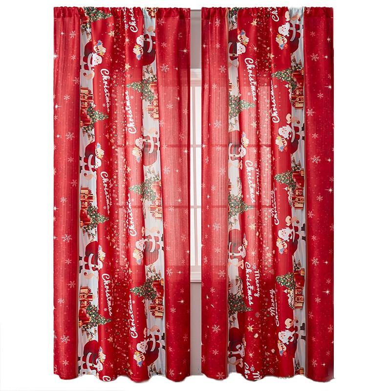 Christmas Curtains American Style Printed Fabric Semi-Blackout Living Room Bedroom Kitchen Rectangular Decorative Window