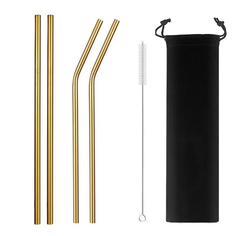 Mixing Color Reusable Metal Drinking Straws 304 Stainless Steel Straw Set with Cleaner Brush Bar Drinkware Party Accessory