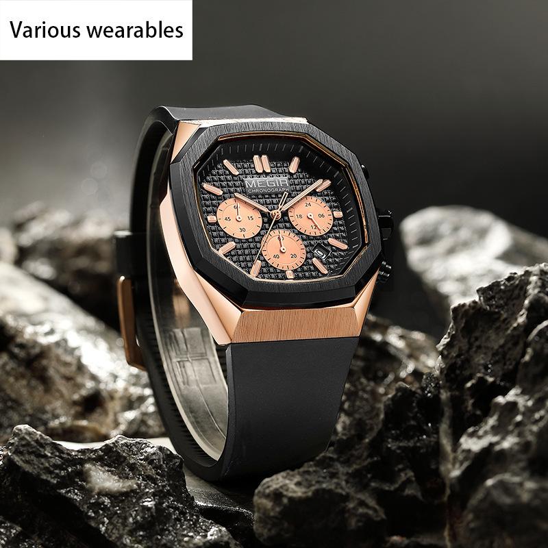 New Men's Three-eye Six-pin Fashionable Multifunctional Luminous Waterproof Watch