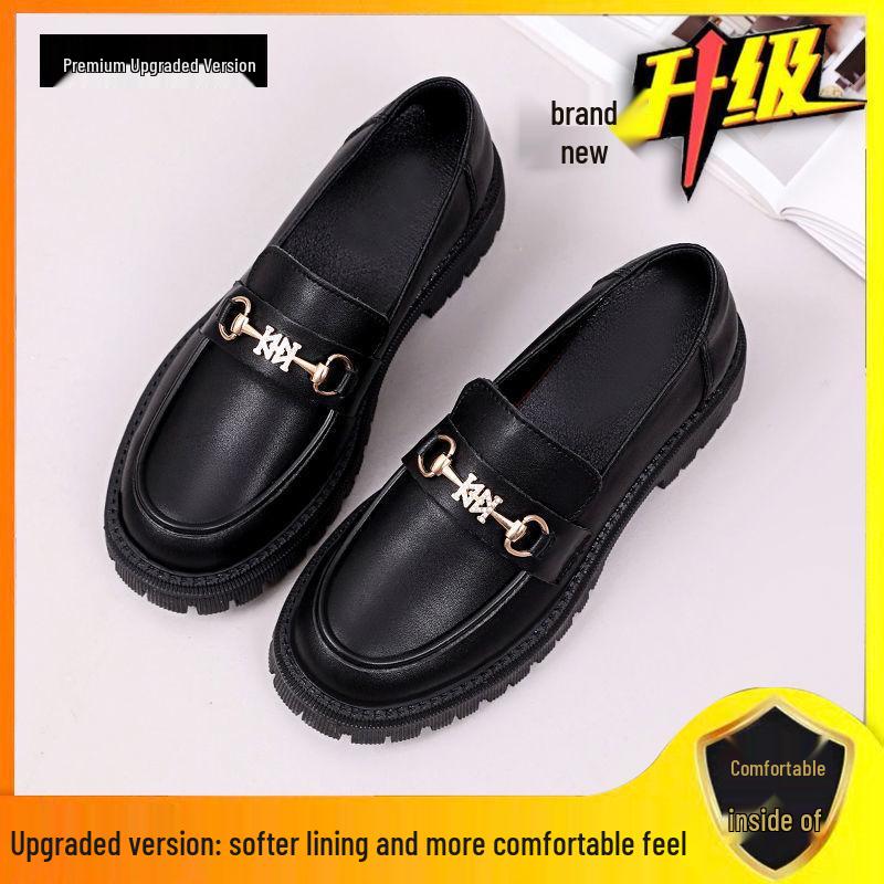 Genuine Soft Leather Women's Platform Loafers - Spring 2022 British Style, Thick Sole, Black