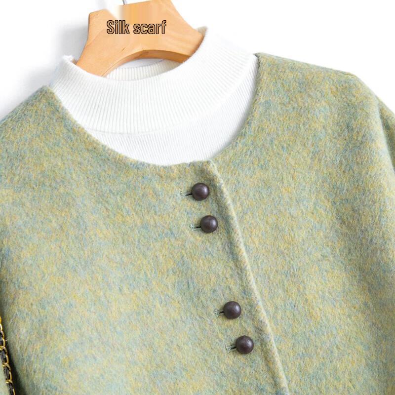 Women's Round Neck Single-Breasted Double-Faced Wool Coat