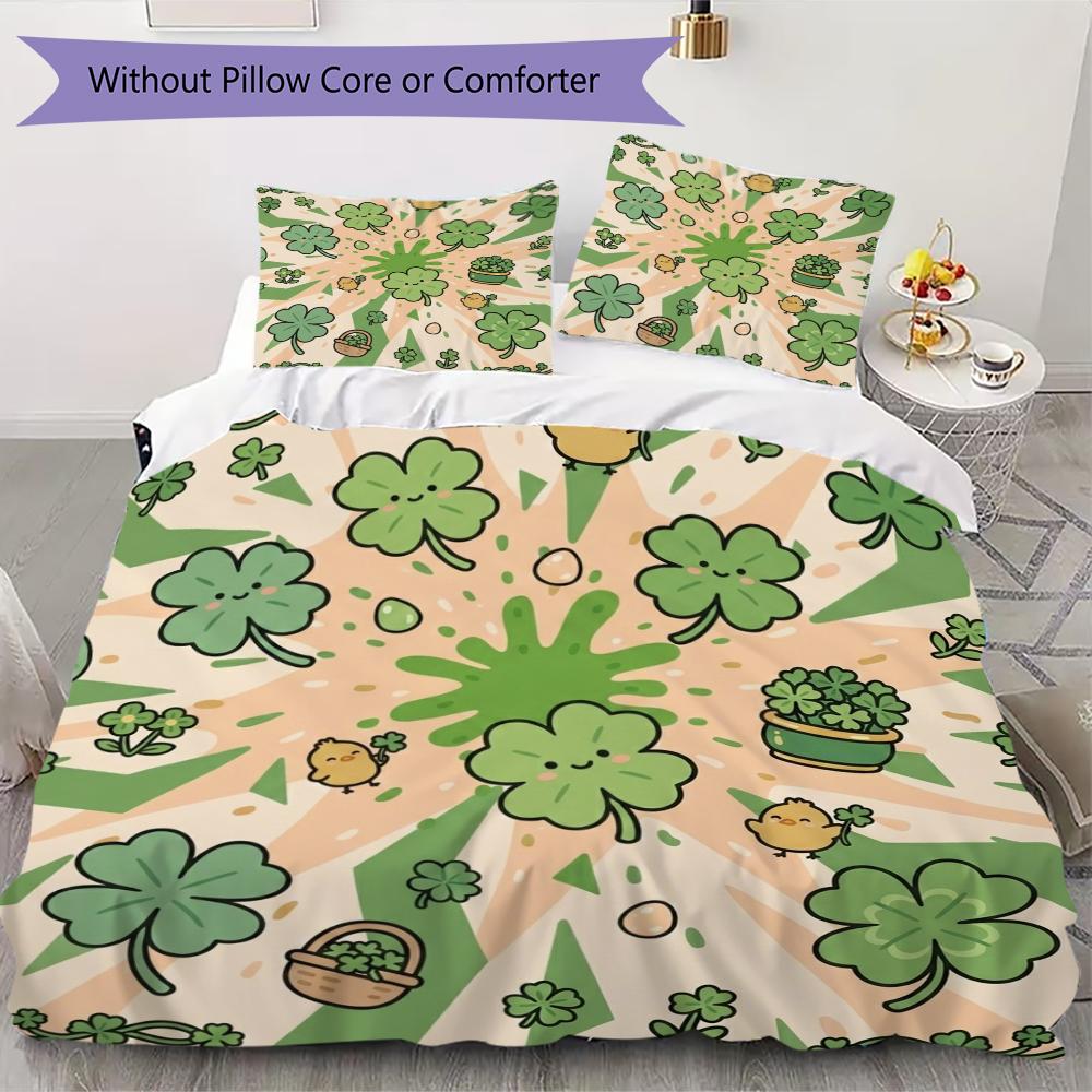 Leaf Clover Pattern Bedding uilt Set uilt Cover Pillowcase Home Decoration Birthday Gift (1 * duvet cover + 2 * pillowcase  without core)58