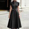 ZANZEA Women Casual Zipper Stand Collar Summer Short Sleeve Dress