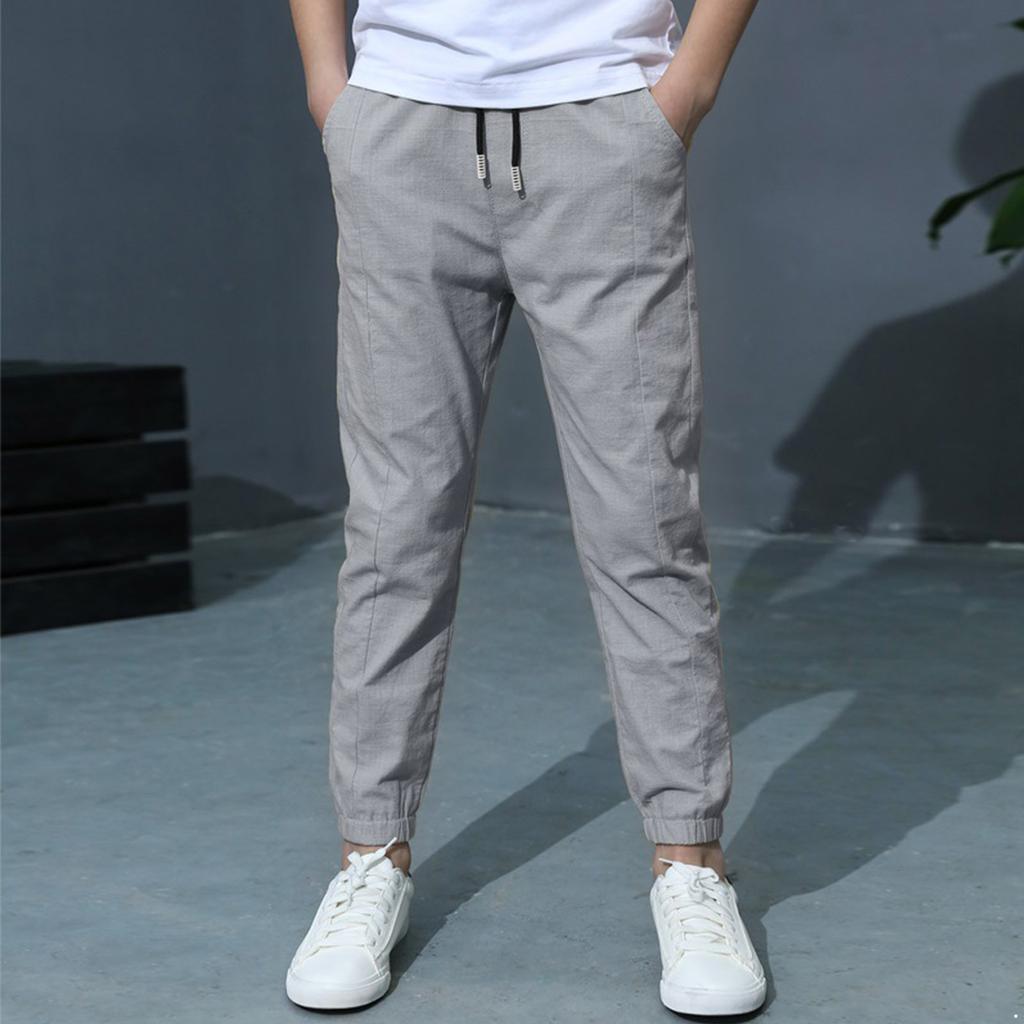 Drawstring Elastic Waistband Pants Kids Casual Solid Color Long Loose Pants for Boys