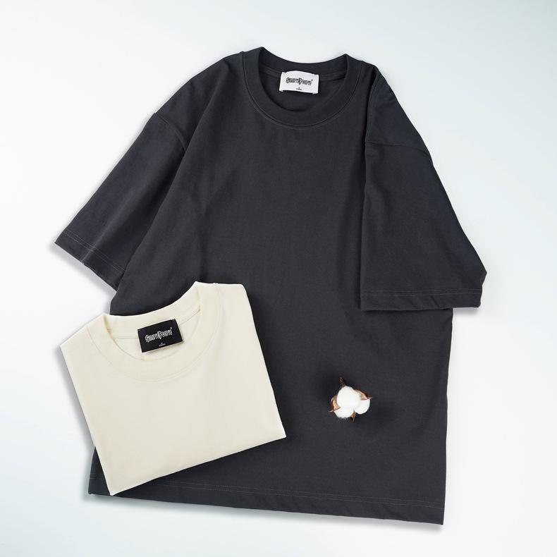 Solid Color Women's Summer Drop Shoulder T-shirt, Plus Size, Loose Fit, Double Gauze, 260g, Hong Kong Style.