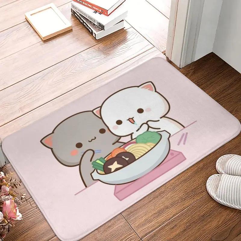 Mochi Cat Peach and Goma Front Door Floor Entrance Mat Interior Kitchen Bathroom   Bedroom Rug Living Room