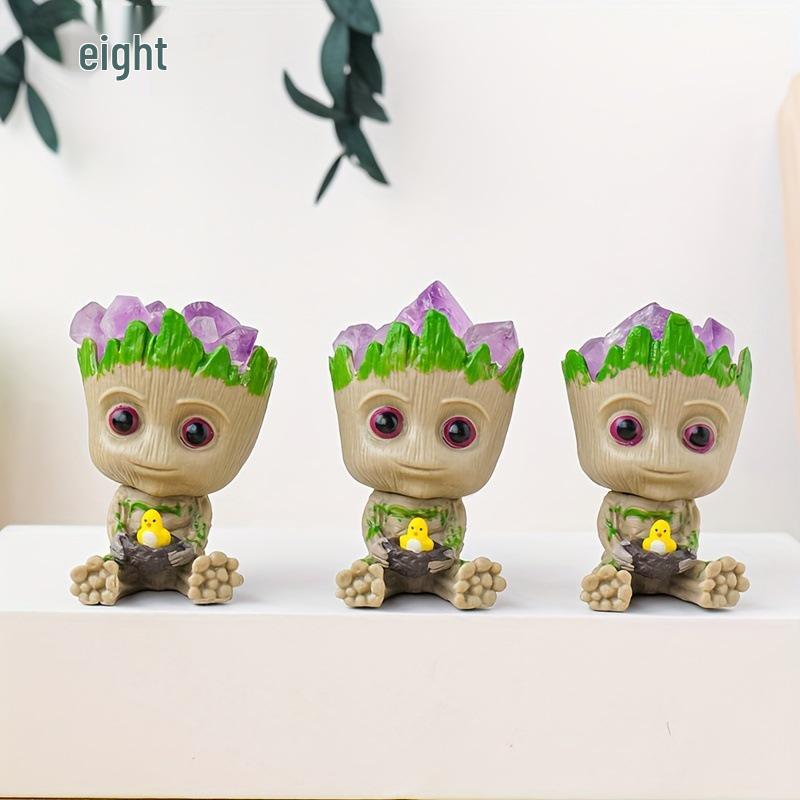 Amethyst Crystal Groot Figurine Desktop Ornament