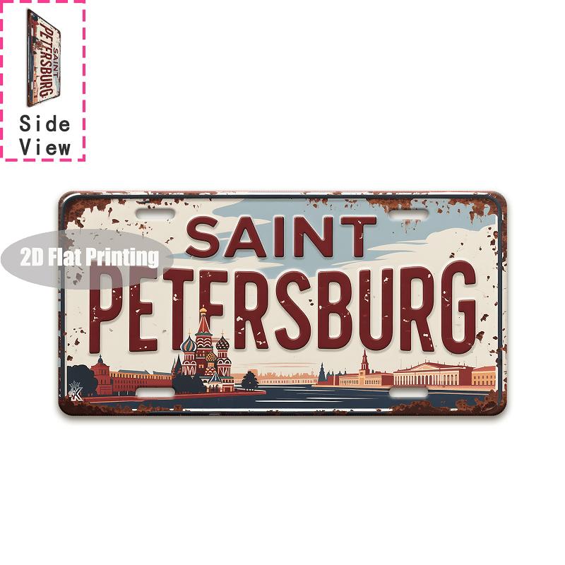 Vintage City Coordinate Garden Dining Room Flag Year Print Metal License Plate Sign Retro D Flat Printed Tin Plaque Wall Deco