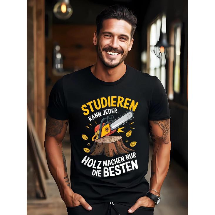 Men S Funny German Saying T-Shirt - Chainsaw Graphic Tee with Wood is my Hobby | Black Shirt for Woodworking, Lumberjack, - Regular Fit Casual Casual S