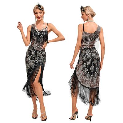 Sequin Dress 1920s Retro Tassel Dress Dance Mid-length Evening Dress