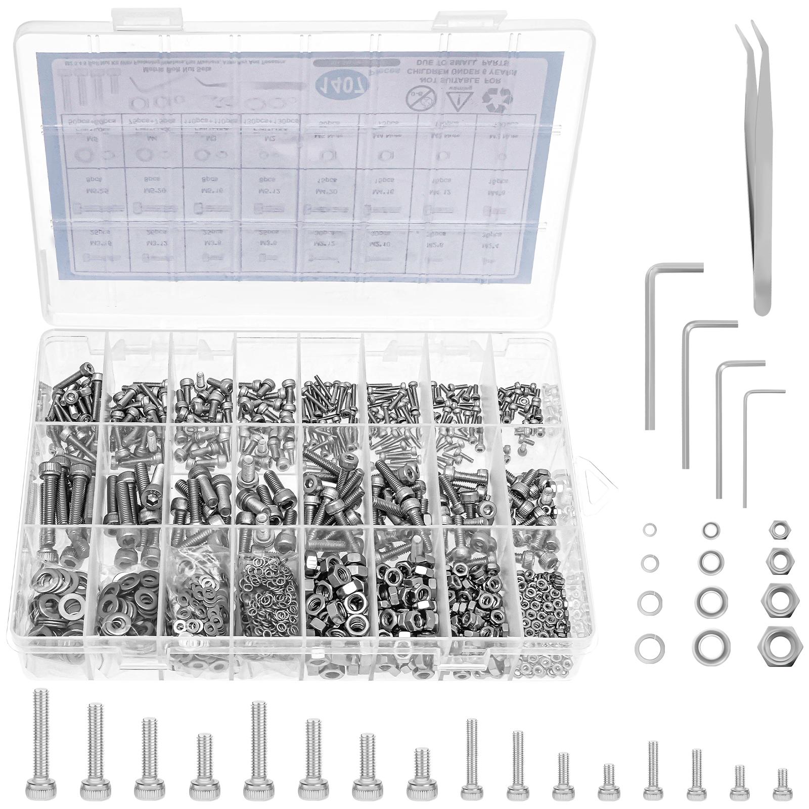 

1407Pcs Nuts and Bolts Assortment Kit 304 Stainless Steel Hardware Assortment Kit with Assorted Screws, Nuts, Bolts and Washers