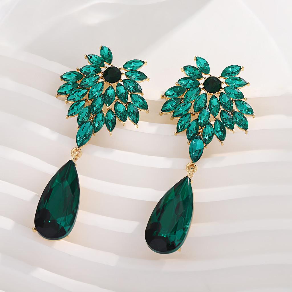 Elegant Alloy Drop Earrings For Women With Flower Shape And Rhinestone Detailing For Gift Giving