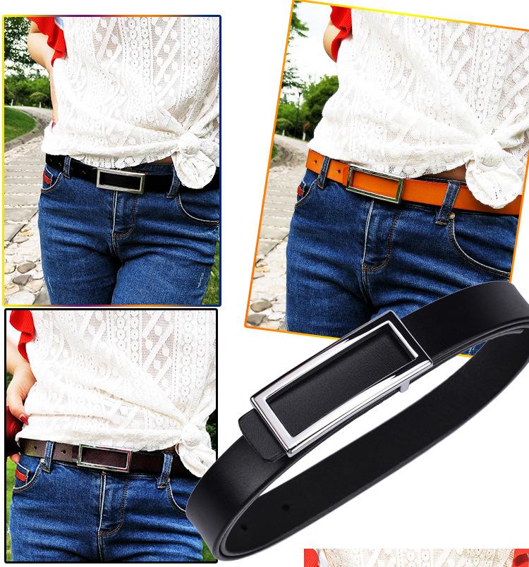 Cinturón de cintura rectangular de cuero genuino para mujer con hebilla lisa - Cinturón versátil casual de piel de vaca para pantalones