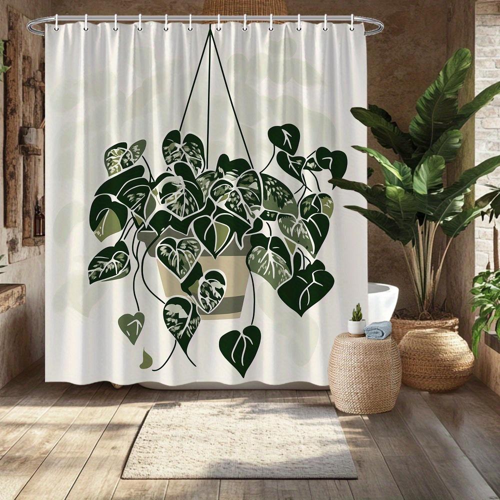 Nature-Inspired Hanging Plant Shower Curtain, Green Leaf Design, Fade-Resistant Polyester,Machine Washable, Bath Decor