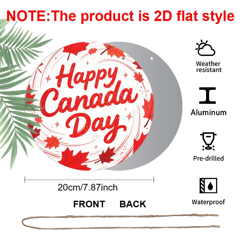 2D Flat, Round Aluminum Canada Day Decor Plaque, "Happy Canada Day" Sparkly Maple Leaf Metal Sign, Waterproof, Durable & Easy To Install, Ideal for