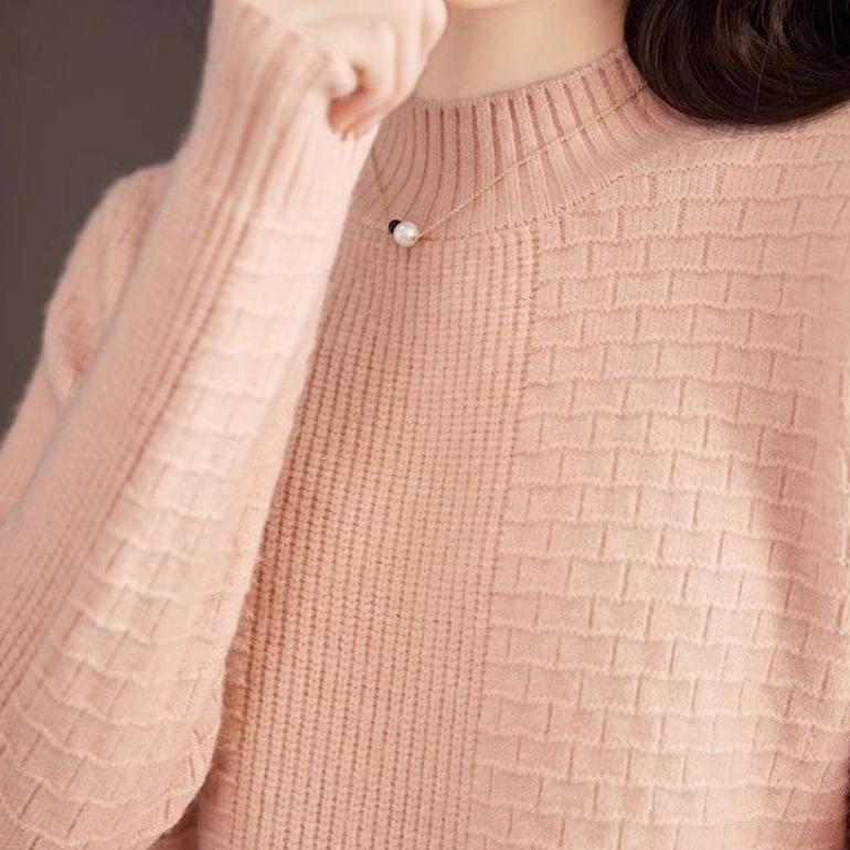 Pullover Sweater, Casual Long Sleeve Half Turtleneck Top for Fall & Winter, Women's Plus Size Clothing