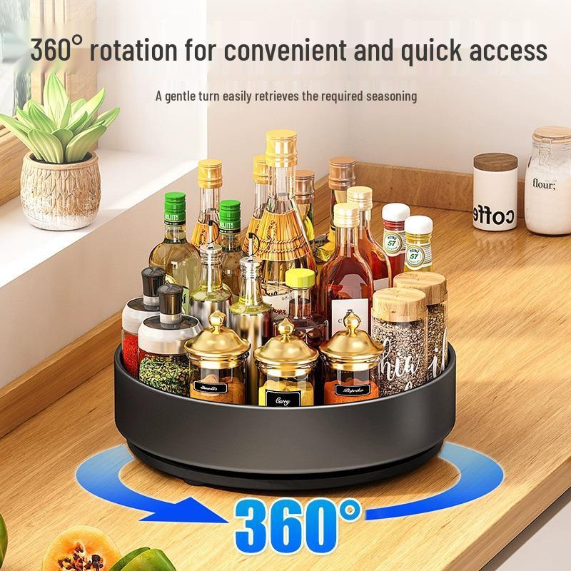 Multifunctional Spice Rack: Complete Set for Oil, Salt, Soy Sauce, Vinegar, and Condiments with Rotating Kitchen Countertop Storage.