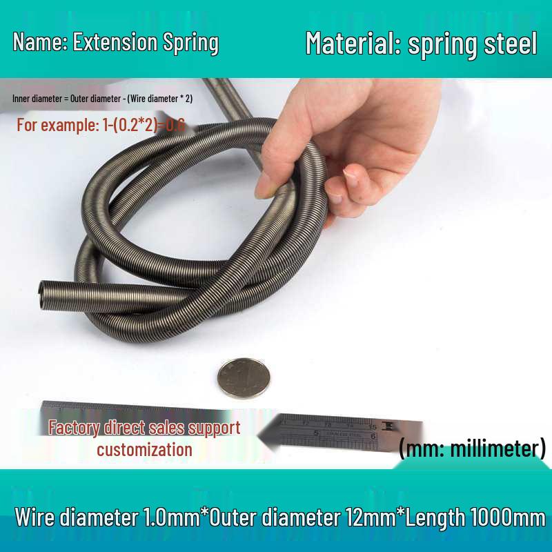 1m Spring Coil Extension with Hook - Strong Tensile Force, Thin Soft Sheath, for Tarpaulins & Sliding Doors