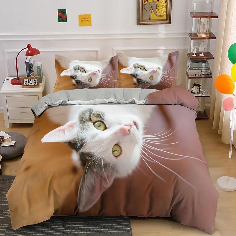 Pet Animal Bedding Set Cute Cat Bedding For Kids Quilt Cover Pillowcase Comforter Cover Kawaii Kitty Soft Polyester Duvet Cover